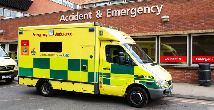 Ambulance outside an Accident and Emergency department